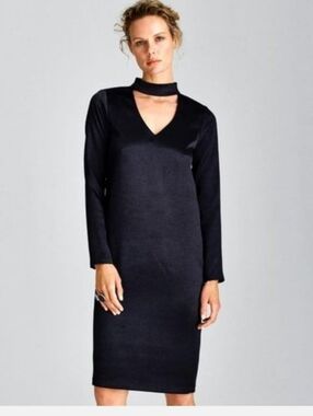 W by Worth Black Hammered Sateen Long Sleeve Dress Sz XL